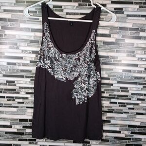 Express Tank Top Charcol Grey Sequins  Sleeveless Size S/P Y2k Sexy Geometric